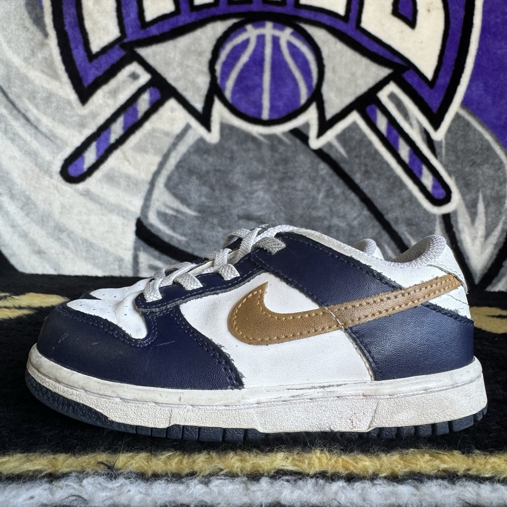 Size 9c - Toddler's Nike Dunk Low White/Wheat-Midnight Navy (FB9107 111)